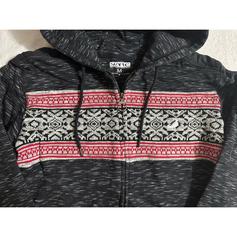 NEW Staple Pigeon Sweater‎ Full Zip Hoodie Black Geometric Pattern Size Medium M - Picture 3 of 10
